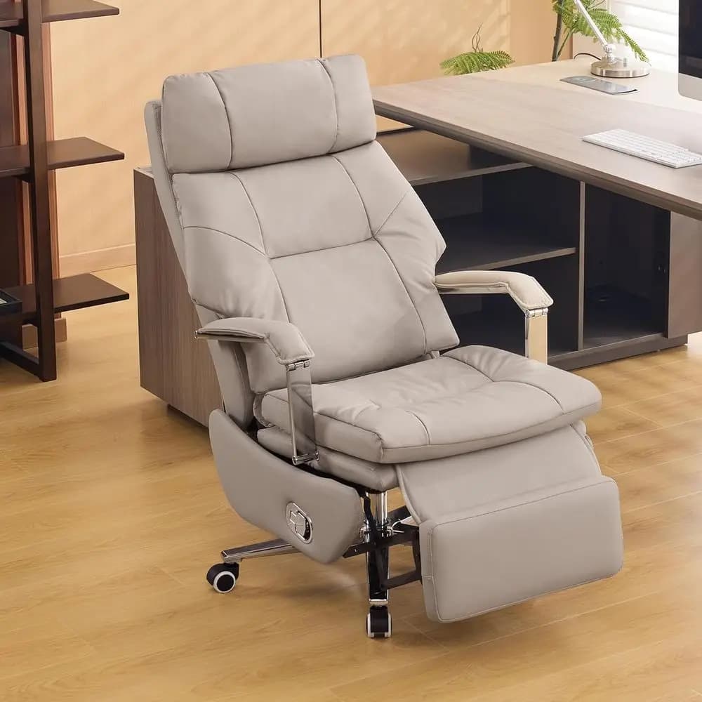Sedia da Ufficio Ergonomica Reclinabile con Schienale Alto e Poggiapiedi, Rotazione a 360° ° Girevole, 150 ° Poltrona reclinabile, per casa o ufficio, in similpelle, colore kaki
