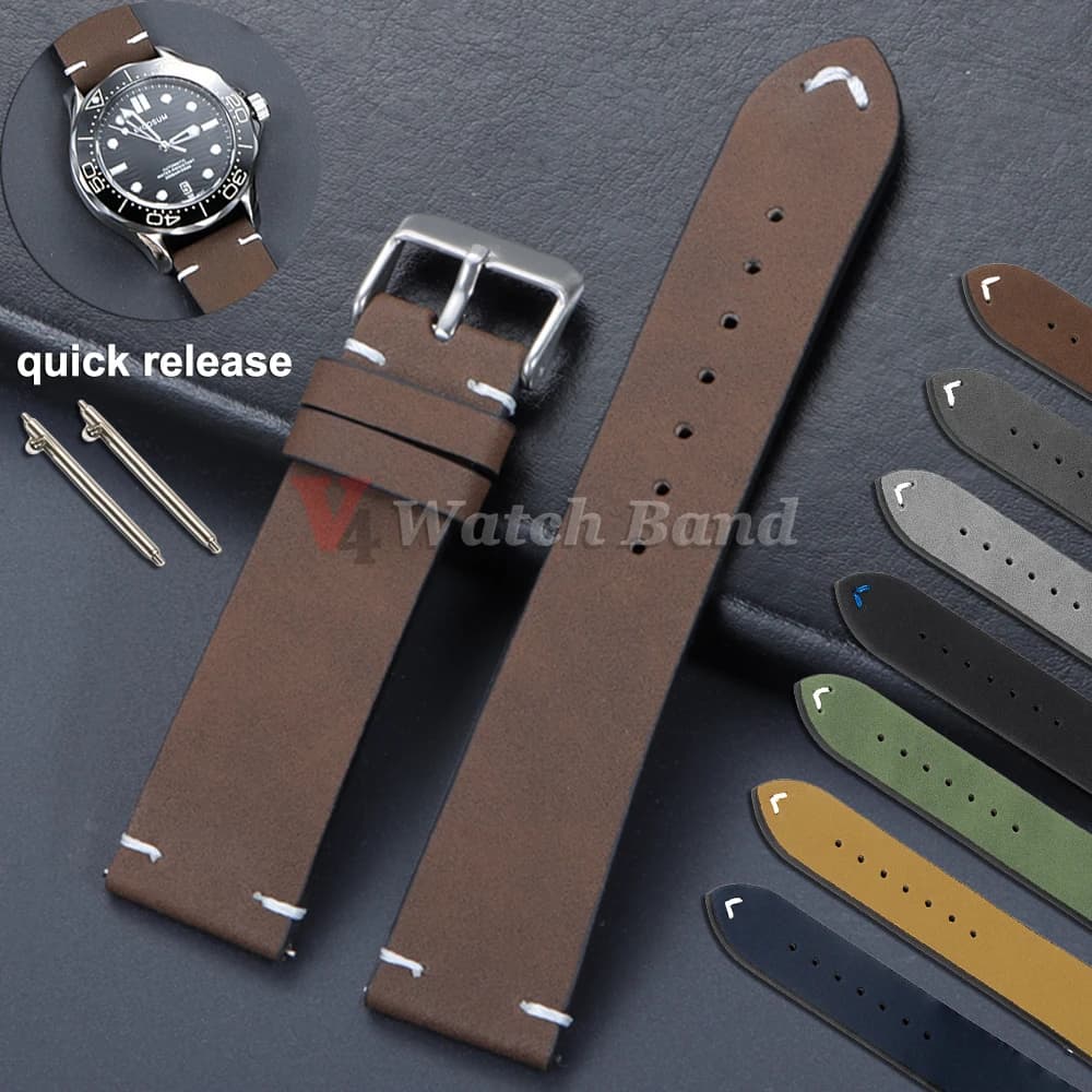 Cinturino per orologio vintage in pelle opaca per Seiko 20mm 22mm per cinturino Omega in pelle di vacchetta con cuciture fatte a mano per cinturino Smartwatch Huawei