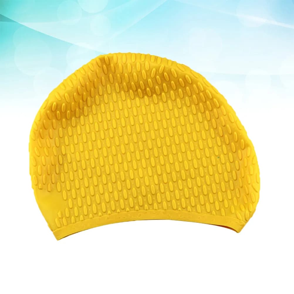 Yellow Silicone Swimming Cap Waterproof Long Hair Ear Protection Swim Hat Women Swimming Caps Ear Shield Covers