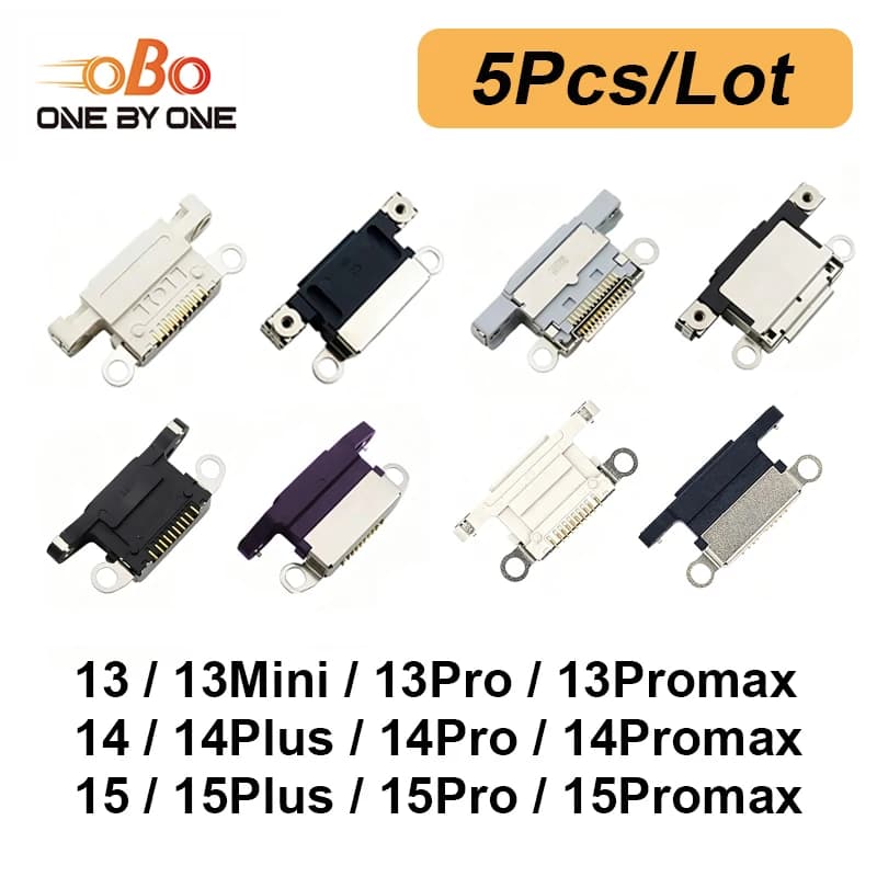 5Pcs USB Charging Port Dock Plug For iPhone 13 Mini 14 15 Plus Pro Max Promax Charger Connector Socket Replacement Black