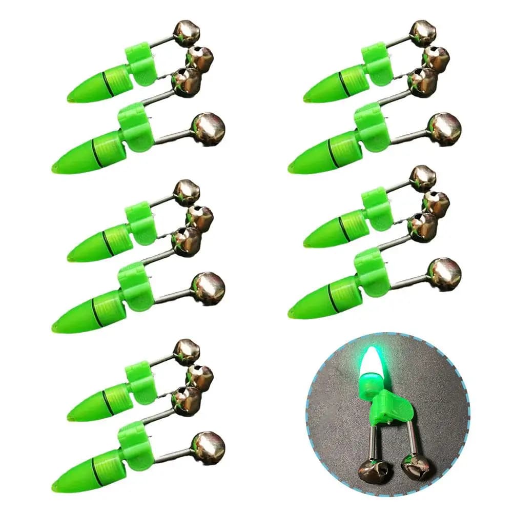 10 Pezzi Campanelli da Pesca con Allarme a Doppio Anello e Luci Integrate per la Pesca Notturna - Attrezzatura Speciale per la Pesca