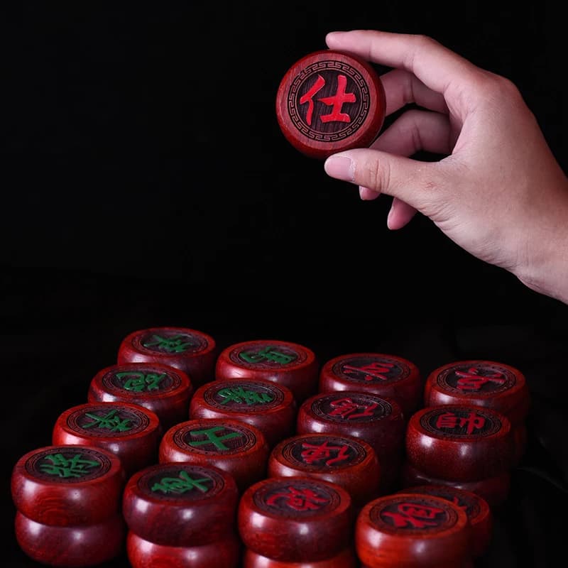 Set di scacchi cinesi in legno di sandalo rosso in legno massello di grandi dimensioni e piccole dimensioni con scacchiera pieghevole Set completo regalo per anziani Vacanze di compleanno