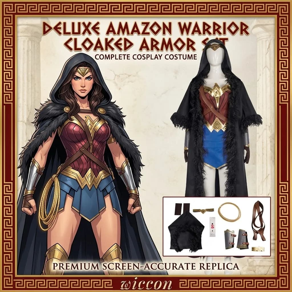 Princess Diana Combat Uniform Cosplay Set Black Cloak Accessories For Women Halloween Party Wear