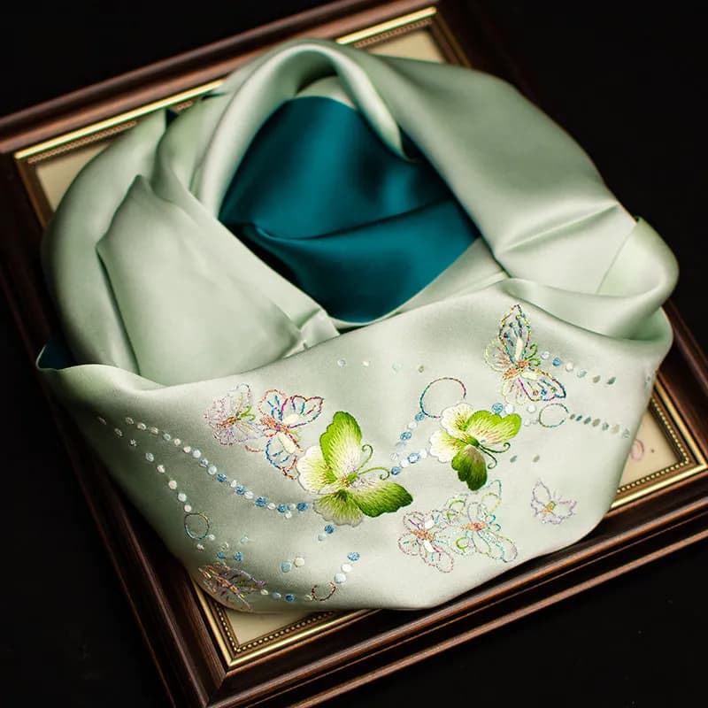 Pure Silk Suzhou Embroidery Scarf, Mulberry Silk Embroidered Neck Wrap, Exquisite Featured Gift