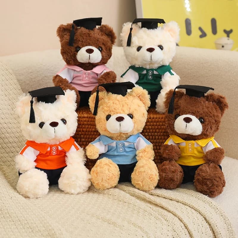 Orsacchiotto di Peluche da 23cm con Cappello da Dottore, Regalo di Laurea, Orso Cartoon con Toga da Dottore