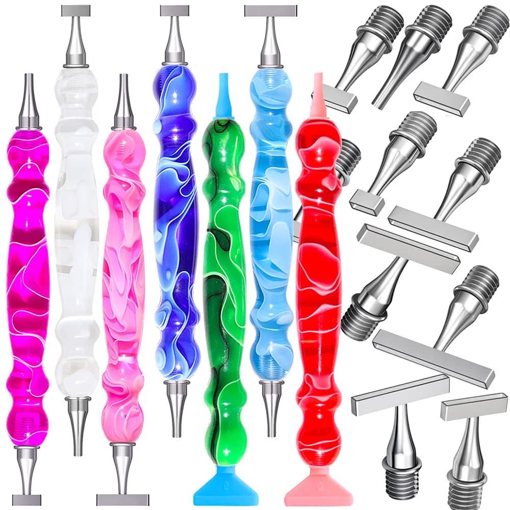 Ergonomic Resin Diamond Art Pen, Stainless Steel Screw-On Thin Tips for Diamond Art & Rhinestone Picker Bedazzling Tools