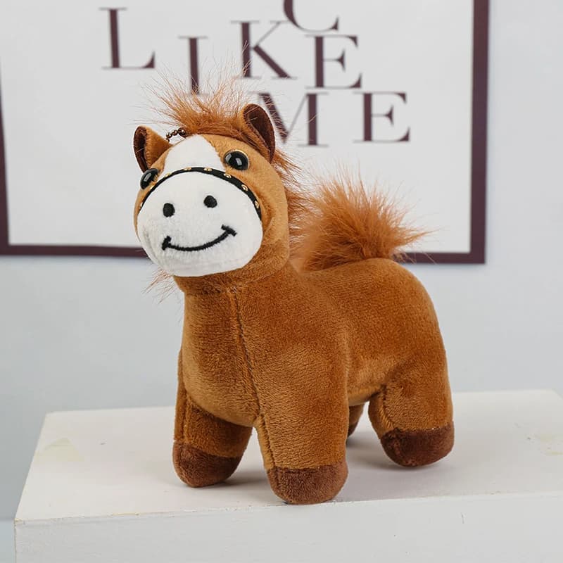 Portachiavi Peluche a Forma di Cavallo, Ciondolo per Borsa, Pony Marrone Carino, Regalo Kawaii per Natale e Capodanno, Accessori, Pendente Animale Imbottito