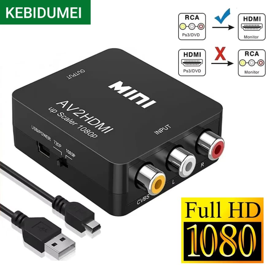 Convertitore da RCA a HDMI compatibile con cavo USB 1080P, adattatore da AV a HDMI, AV2HDMI, da AV/CVSB a HDMI, switch da AV a HDMI, adattatore HD-MI