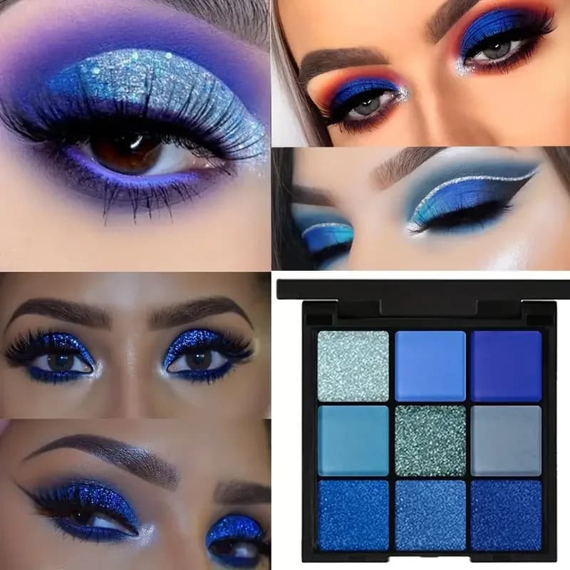 Palettes of Blue 9 Grids Glitter Ombretto Matte Perlescent Shimmer Cosmetic Makeup for Beauty Eyes for Long Life