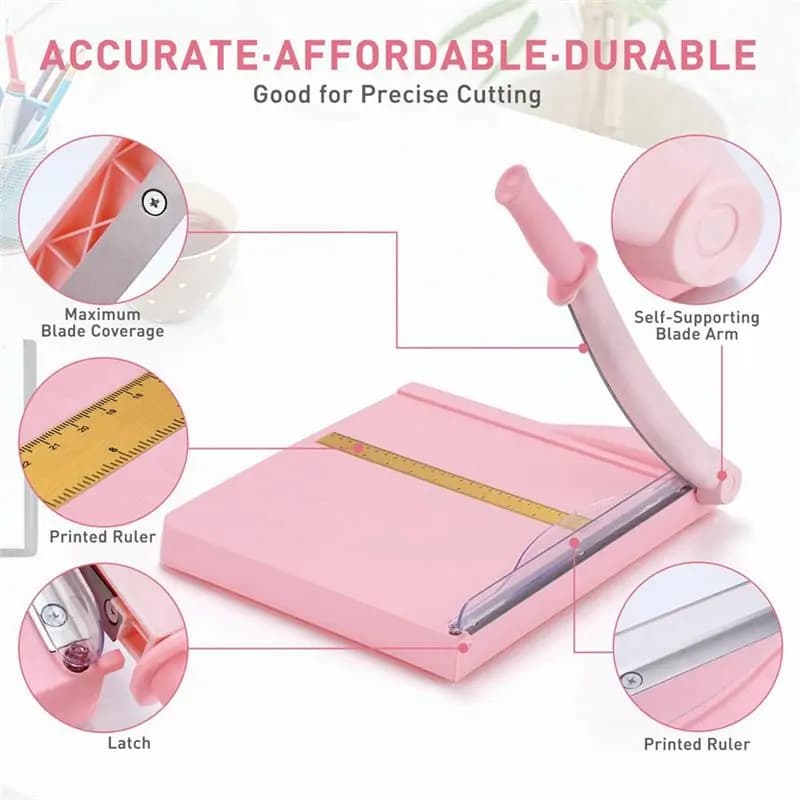 Paper Cutter, Paper Cutter With Guard, 12Inch Cutting Length Cutter For Card Stock, Cardboard, Vinyl (Pink)-Y18A