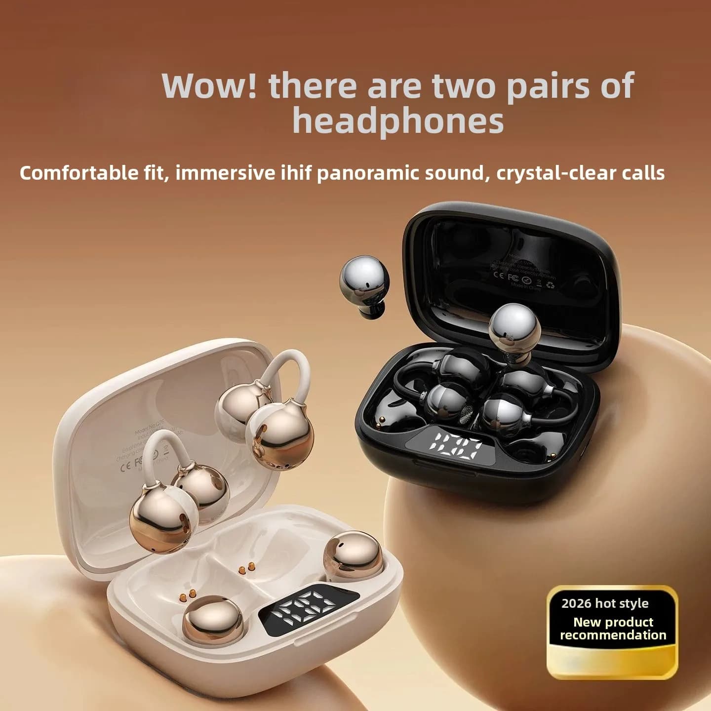 Nuovi Auricolari Wireless 2-in-1 con Clip e In-Ear, Cuffie Sportive con Cancellazione del Rumore, Lunga Durata della Batteria, Comodi da Indossare