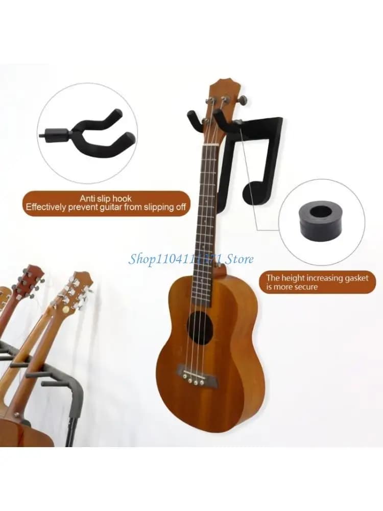 P9FC Appendiabiti da parete per chitarra Supporto espositore con base in legno con gancio regolabile a forma nota
