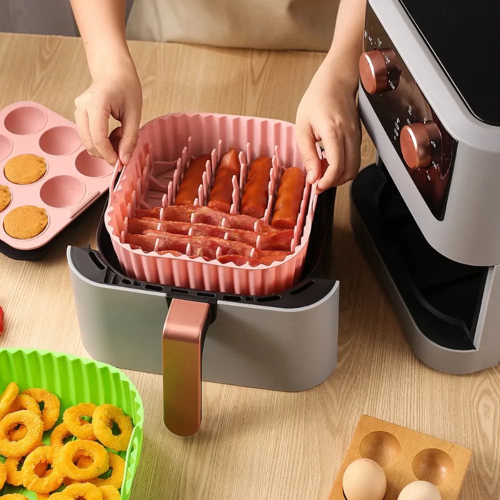 Set of 3 Pieces Practical Silicone Stamps Air Fryer, Heat Resistant, Cupcake Squares, Hot Dog and Muffin