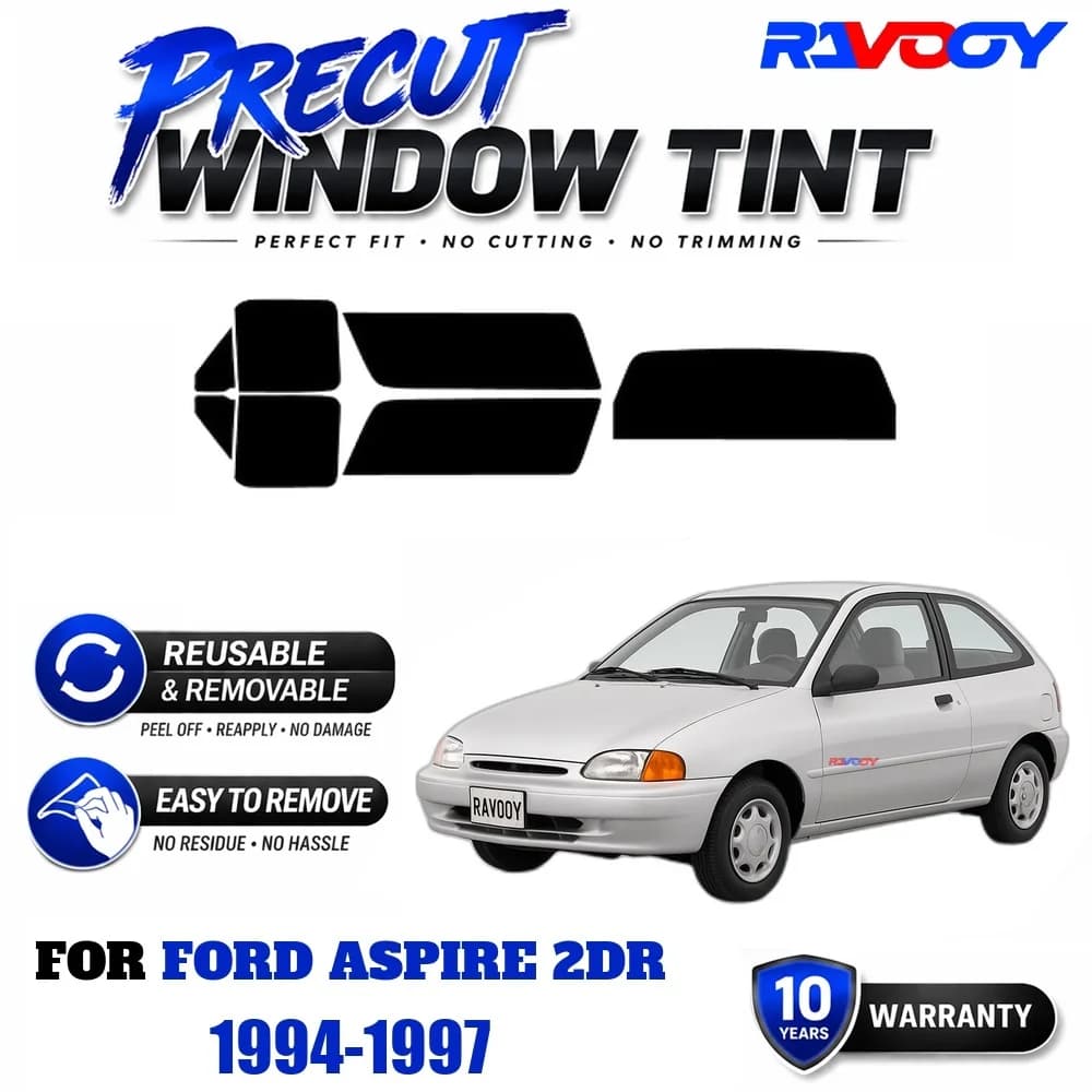 RAVOOY Precut Window Tint, Reusable Removable EPU Film, Custom Fit for Ford Aspire 2dr 1994-1997, UV Heat Protection