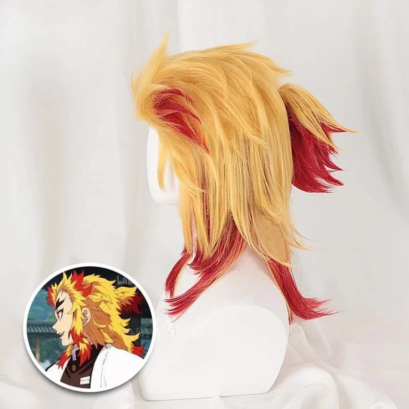 Rengoku Kyoujurou Cosplay Yellow Red Synthetic Short Curly Anime Coser High Quality Wig Daily Partys;3'c,5.y;8'v,
