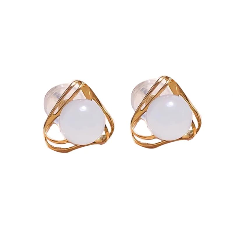 SHILOVEM Orecchini a bottone in giada bianca oro 18 carati Nuovo regalo di compleanno di Natale Moda all'ingrosso Donna 6mm yze060699by