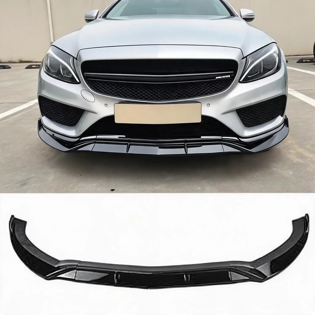 For Mercedes C-Class W205 2016-2019 Front Lip Spoiler Bumper Gloss Black Lower Chin Diffuser Exterior Modification Accessories