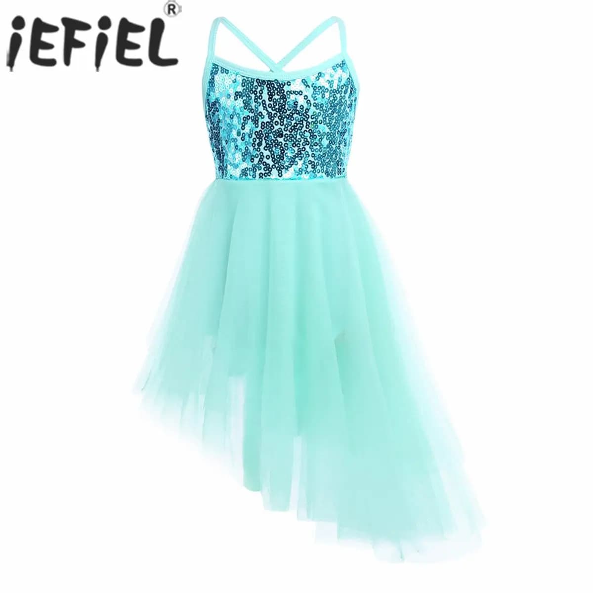 Kids Girls Ballet Dance Dress pattinaggio artistico ginnastica body Tutu senza maniche paillettes lucide Ballerina Performance Dancewear