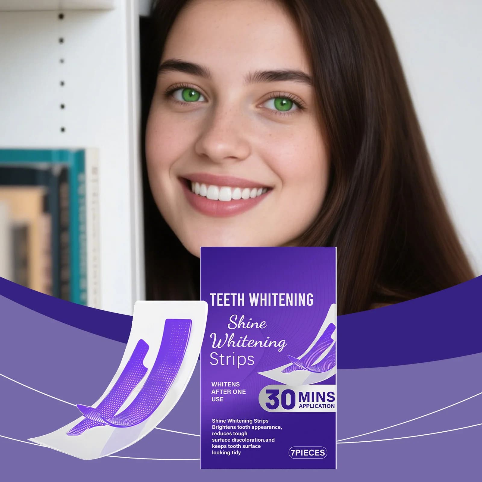 Strisce Sbiancanti per Denti Viola, Migliorano lo Sbiancamento dei Denti, Rimuovono la Placca, Sorriso Luminoso, Igiene Orale, Pulizia dei Denti