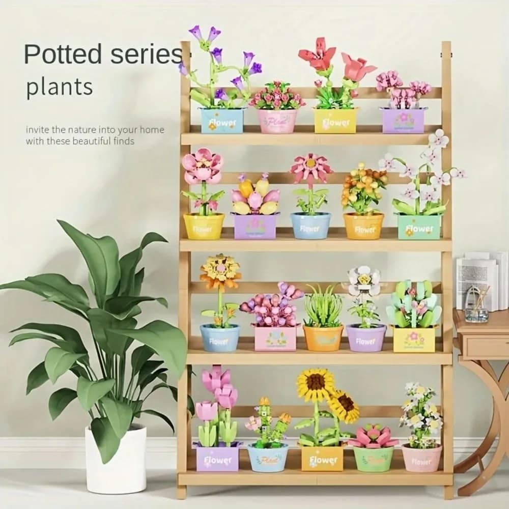 DIY Flower Potted Building Block Educational Toys Home Desk Plant Decor Succulent Potted Model Girl Brick Children Toy