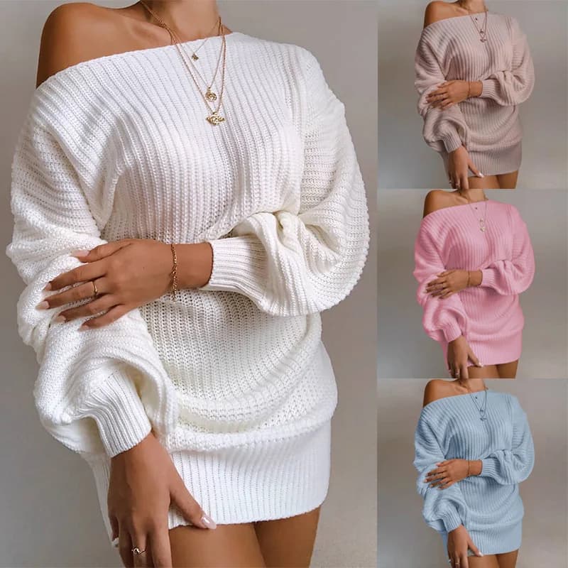 Sweaters Women 2024 New Fashion Autumn Winter Europe Casual Off-the-Shoulder Lantern Sleeve Sweater Women's Clothing HHX20247