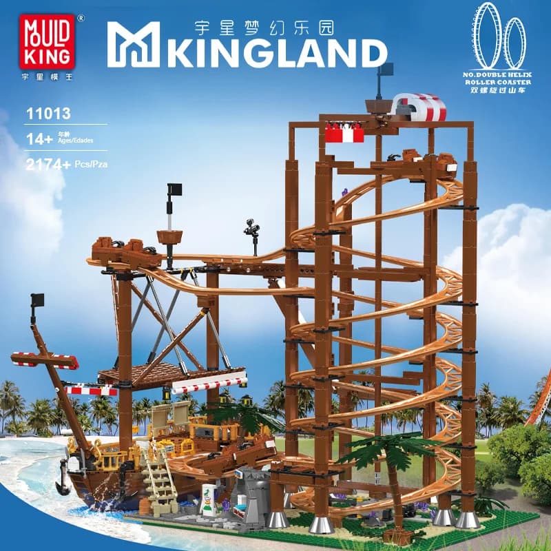 Mould King Grande parco divertimenti Series11013Double Helix Roller Coaster Giocattolo da costruzione di assemblaggio altamente difficile
