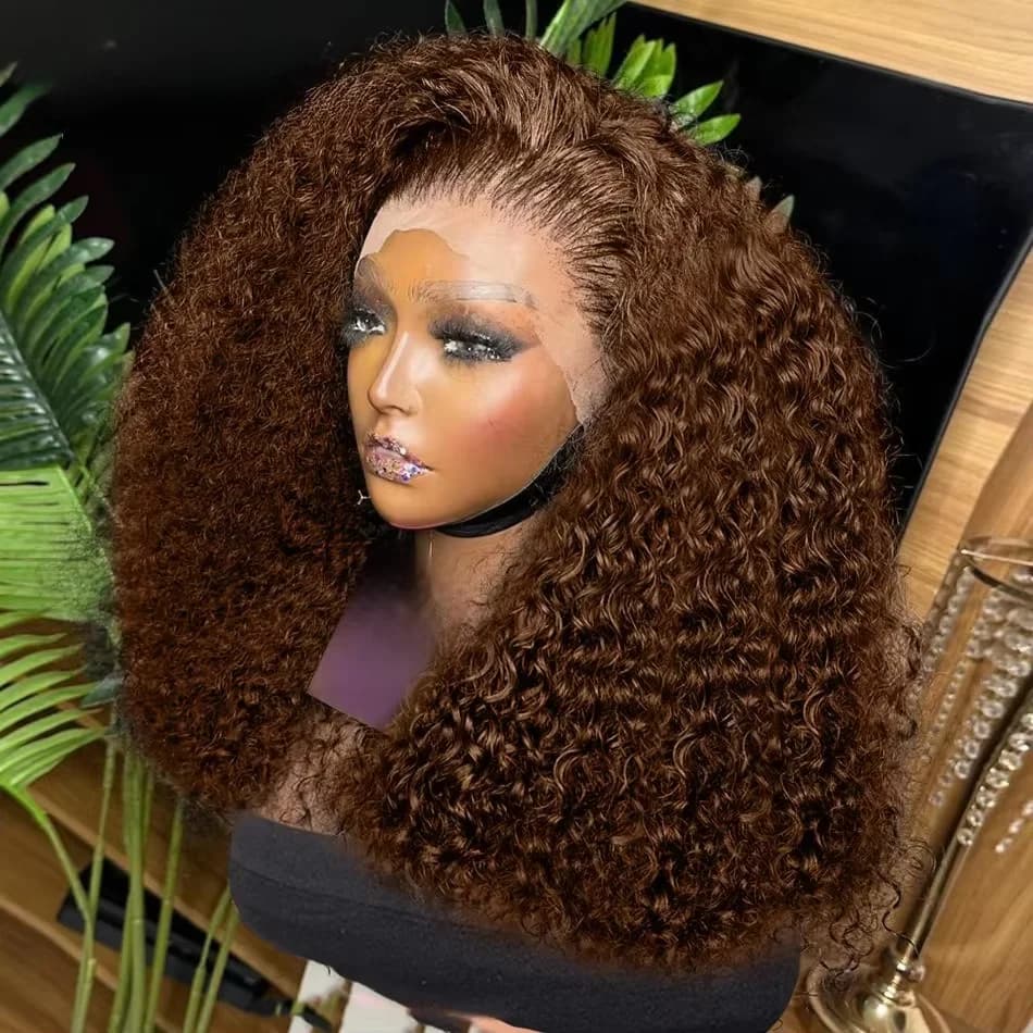Brown kinky Curly Short Bob Wig 13x4 4x4 Bob Wigs Brazilian Water Deep Wave Human Hair Wig Preplucked For Woman Short Pixie