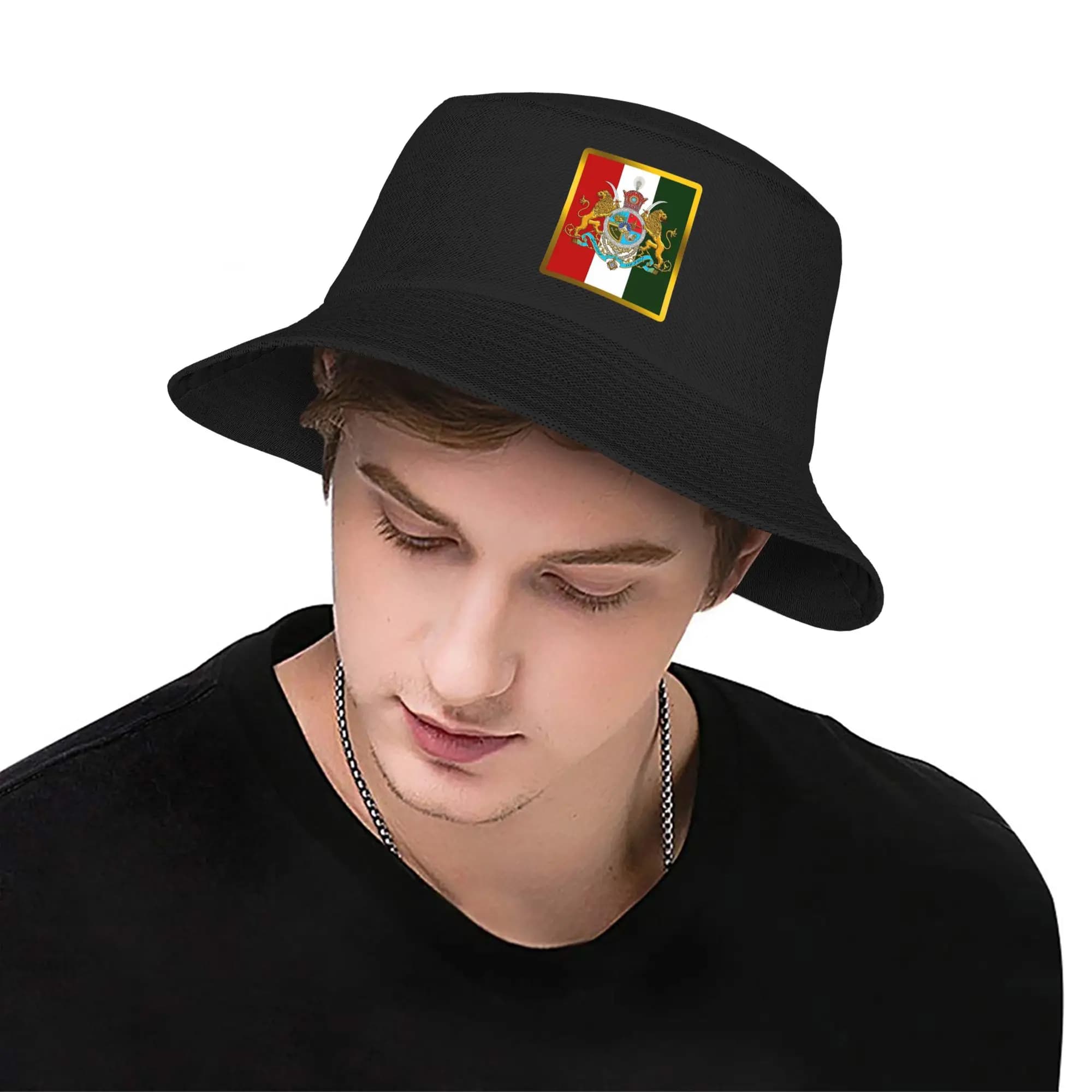 Cappello a secchiello con stemma imperiale iraniano della dinastia Pahlavi per uomo e donna, cappelli con protezione solare con grafica hawaiana