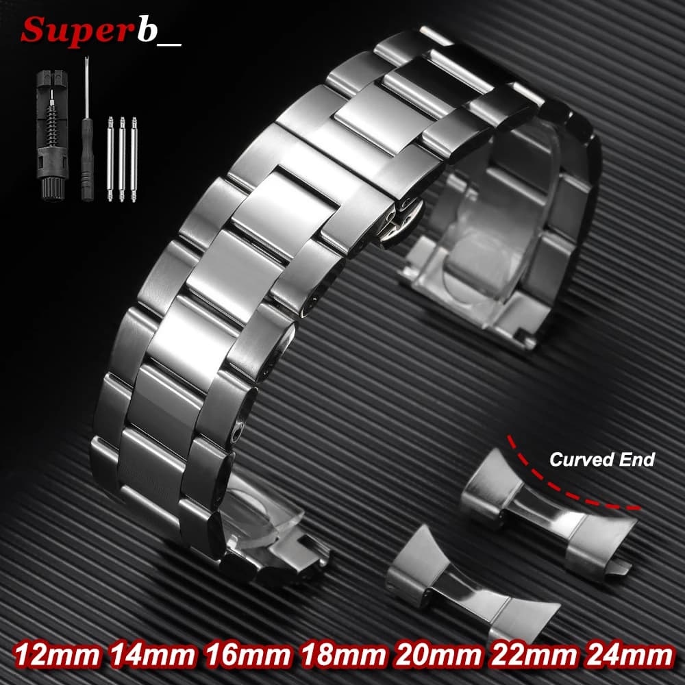 Butterfly Buckle Stainless Steel Strap for Tissot Watch Band 12mm 14mm 16mm 18mm 20mm 22mm 24mm Universal Silver Watch Bracelets