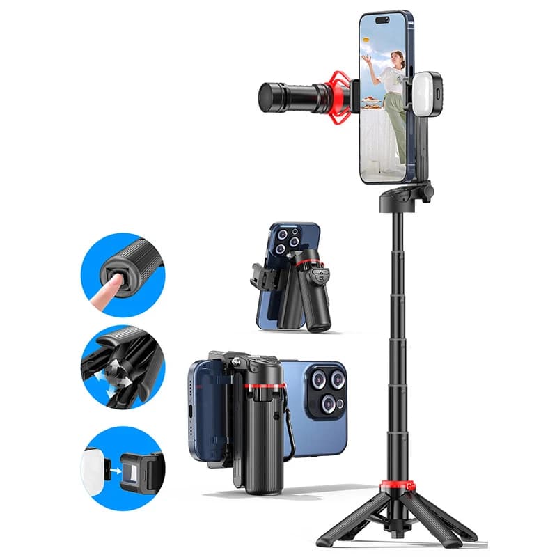 Treppiede Bluetooth Selfie Stick estensibile con otturatore remoto e supporto per telefono Monopiede all-in-one per streaming live e viaggi Nuovo