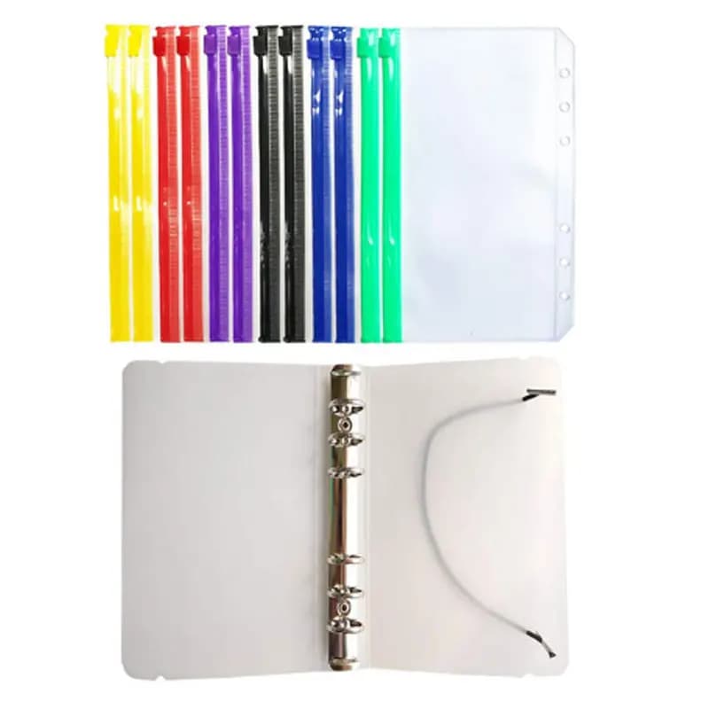 A6 Transparent Loose Leaf Notebook Cover Binder 12Pcs 6 Holes PVC Pockets Punch Zipper Stationery Storage Bags Protector Planner