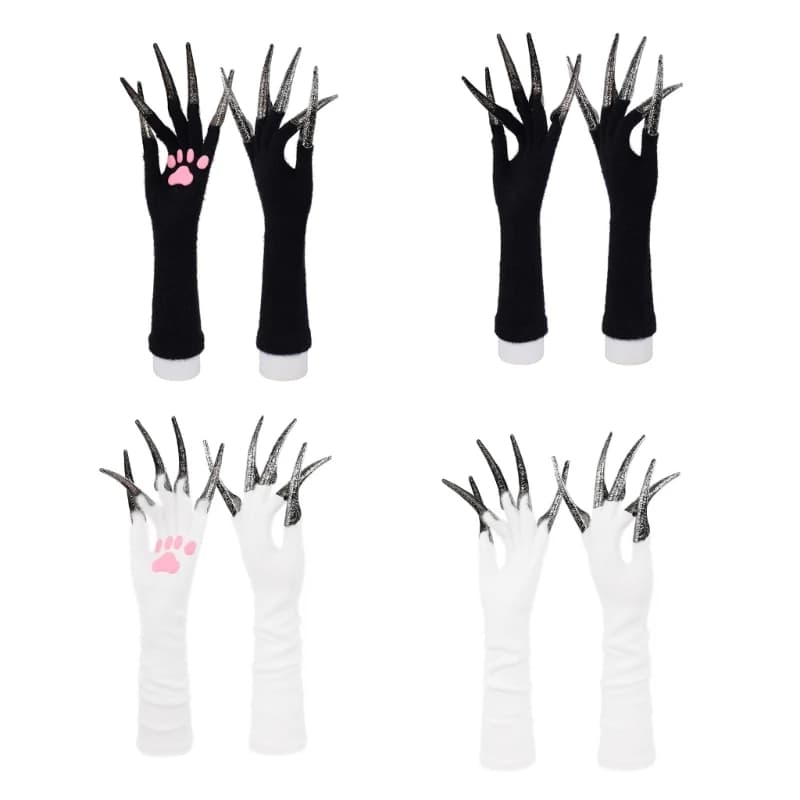 X5XA Cosplay Anime Cats Paws Mittens Breathable Design Long Nails Unisex for Daily Roleplay