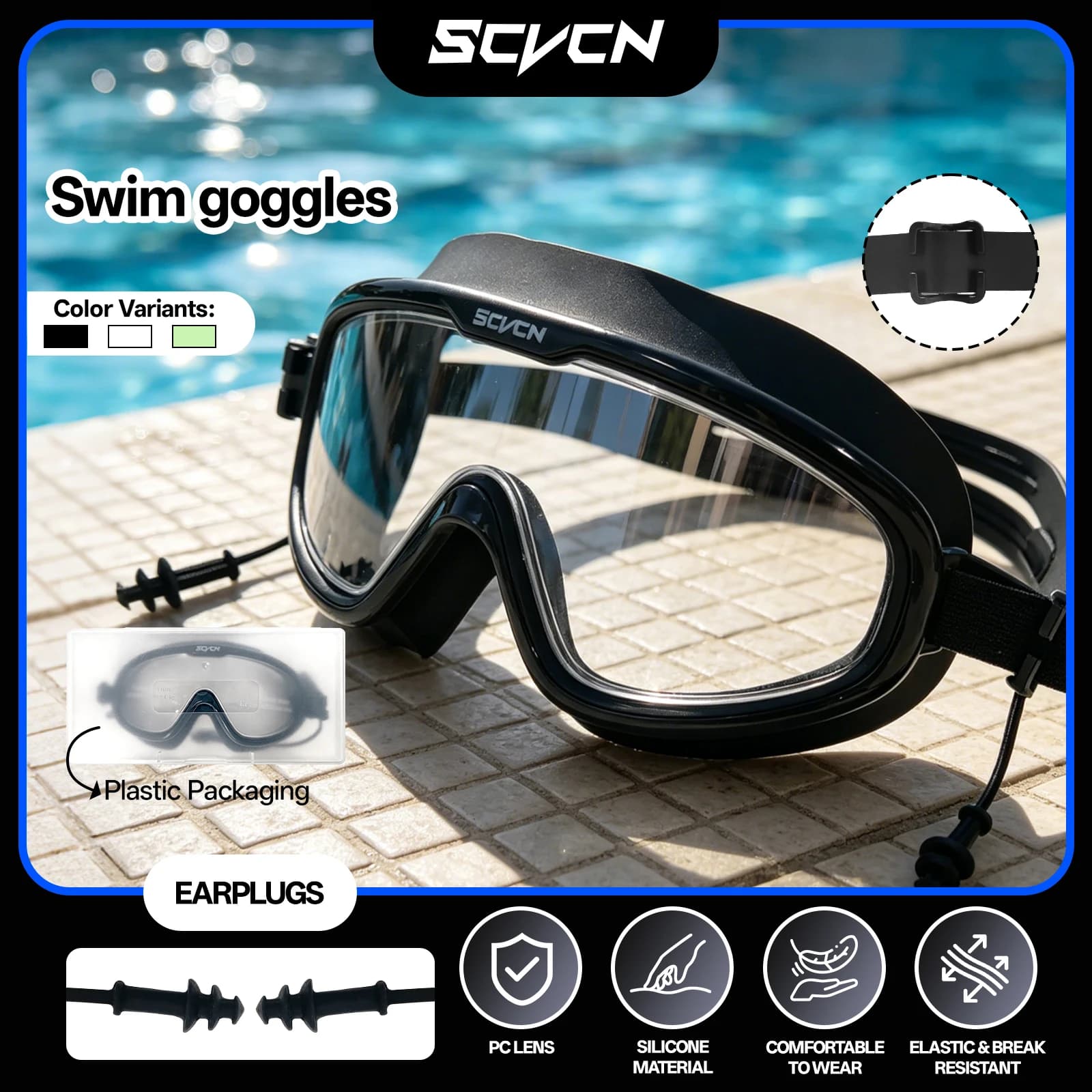 SCVCN Swimming Goggles Anti Fog UV Protection Mirrored Lens Waterproof Silicone Swim Glasses Adult Surf Beach Snorkeling Youth