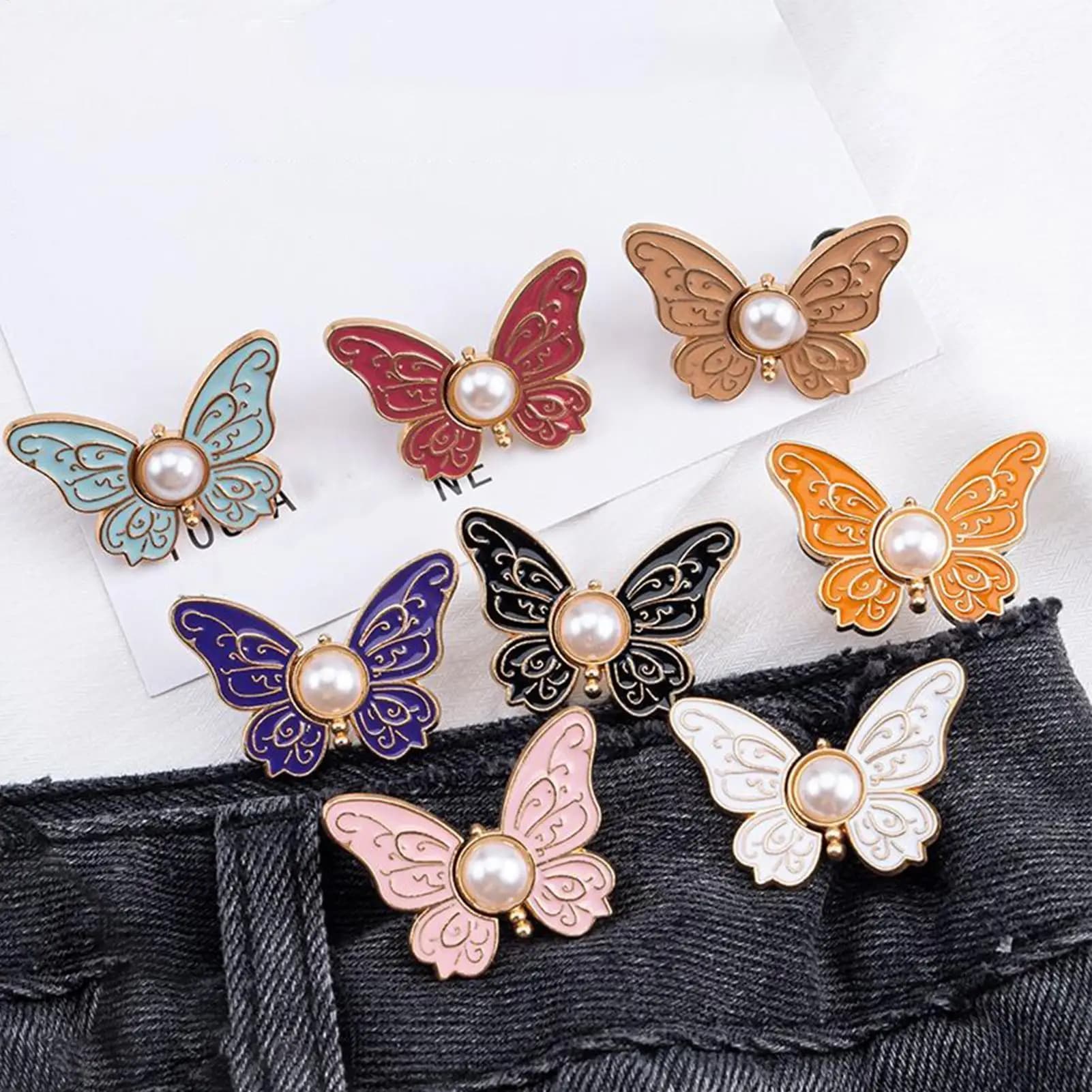 8pcs/set Pants Waist Tighteners Butterfly Waist Buckle Loose Pants Waist Tightener No Sewing Reusable Alloy Clips For Clothing
