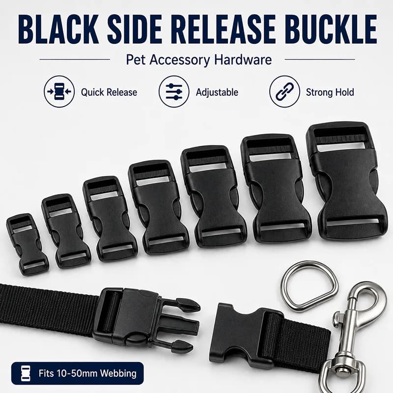 20/30 Pezzi Fibbie a Sgancio Rapido in Plastica Nera 10-50mm per Collari, Pettorine e Guinzagli per Cani, Clip Regolabili per Cinghie, Parti di Ricambio