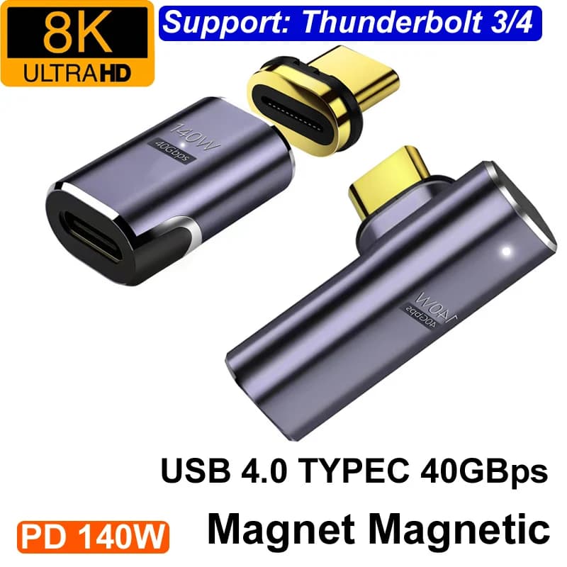 Magnet Magnetic 8k@60hz 4K 1080P USB 4.0 TYPE-C Pd 140w 5A Fast Charging Data 40gbps Audio Video Cable For Thunderbolt 3/4 TV HD