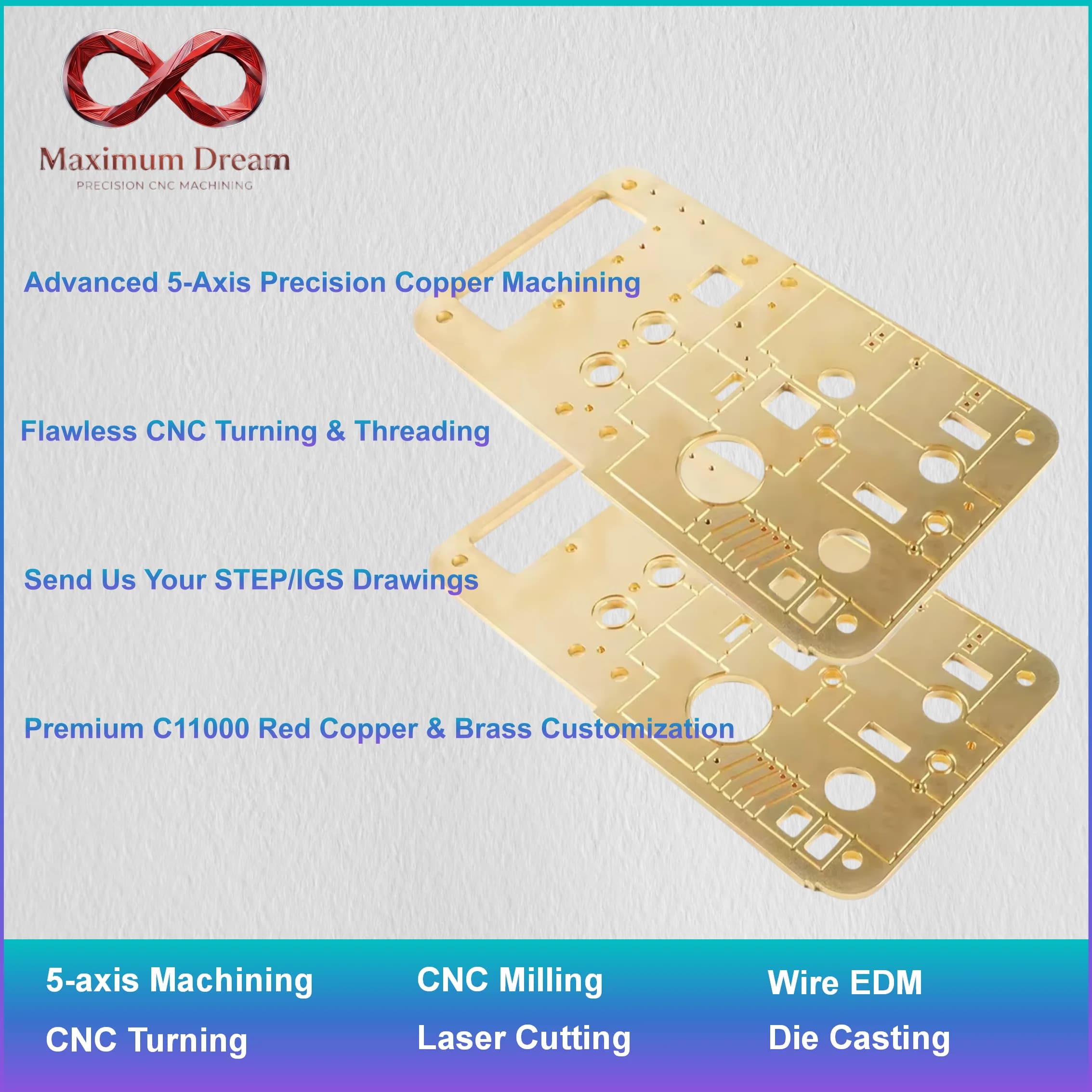 Custom CNC Brass Components Machining, Premium Mechanical Keyboard Weight Bar Audio Amplifier Plate, MOQ 1pc