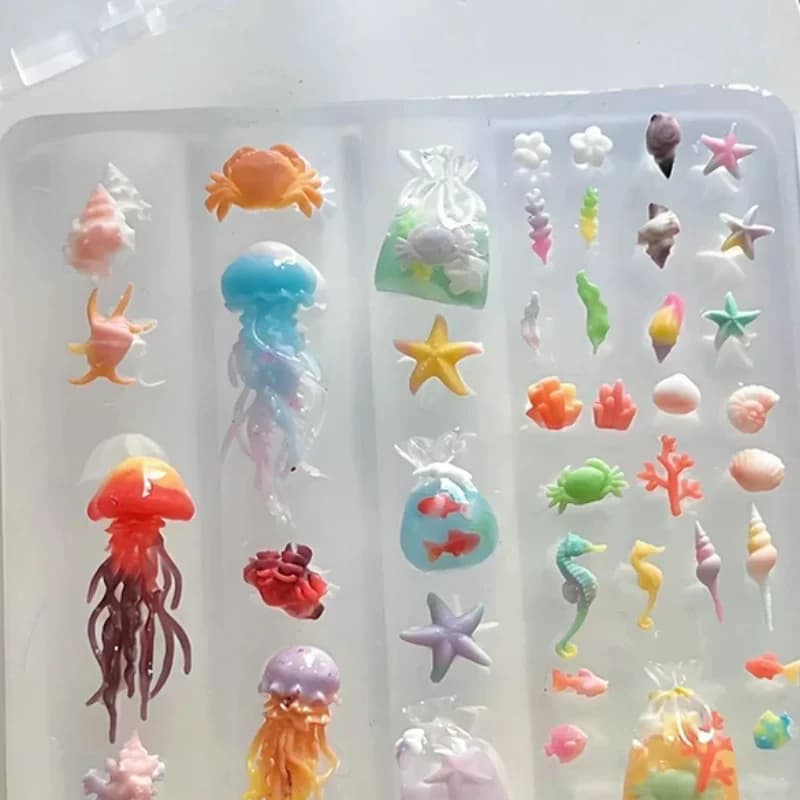 Stampo in Silicone Morbido per Nail Art, Forme di Meduse e Code di Pesce, Stile Oceano 3D, Modello per Design Unghie Fai-da-Te, Accessori per Unghie