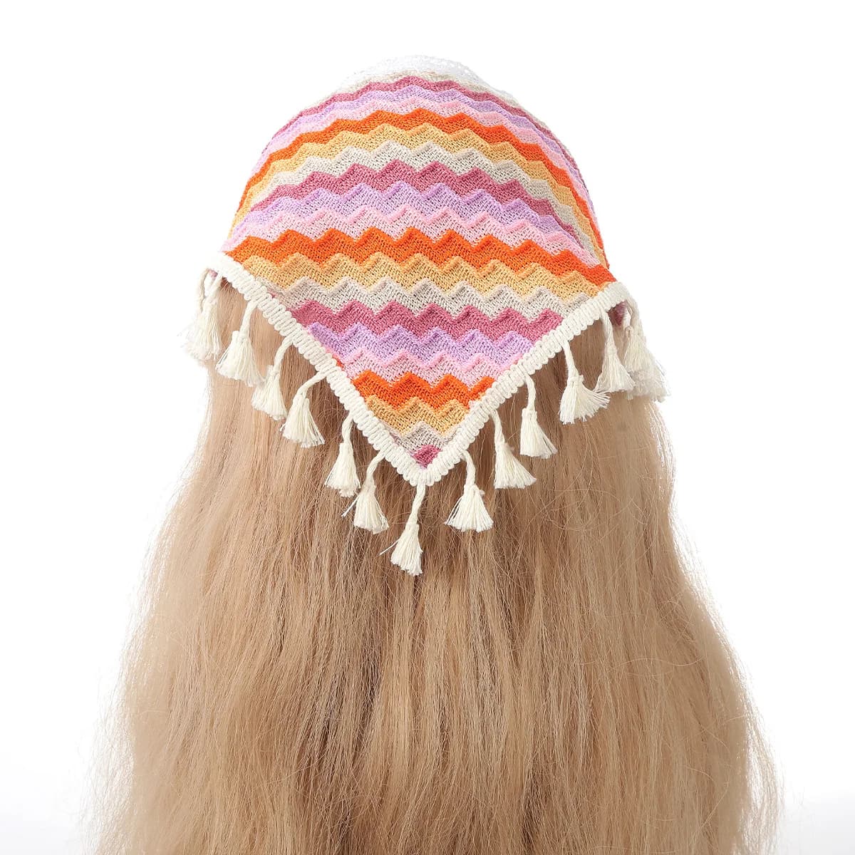 Women's Triangular Scarf in French Style with Small Margherite, Flowers Maid, Hairband and Tape