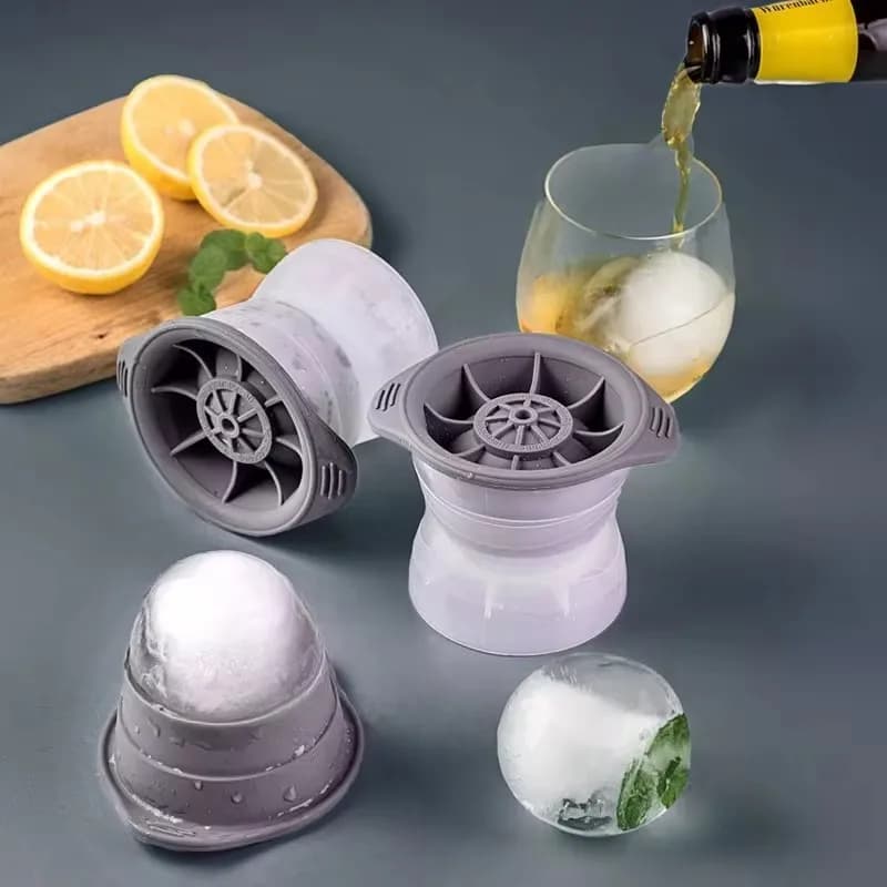 Stampo per cubetti di ghiaccio sferico in silicone da 2 pezzi, bar per whisky, vassoio per cubetti di ghiaccio sferico circolare, stampo per hockey su ghiaccio in silicone verticale