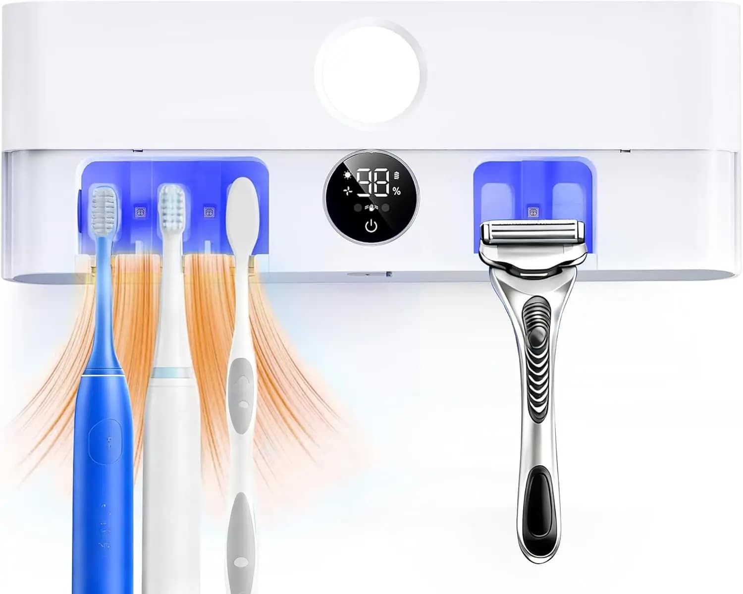 Portaspazzolino Intelligente con Asciugatura, Display LED, Montaggio a Parete per Bagno Familiare