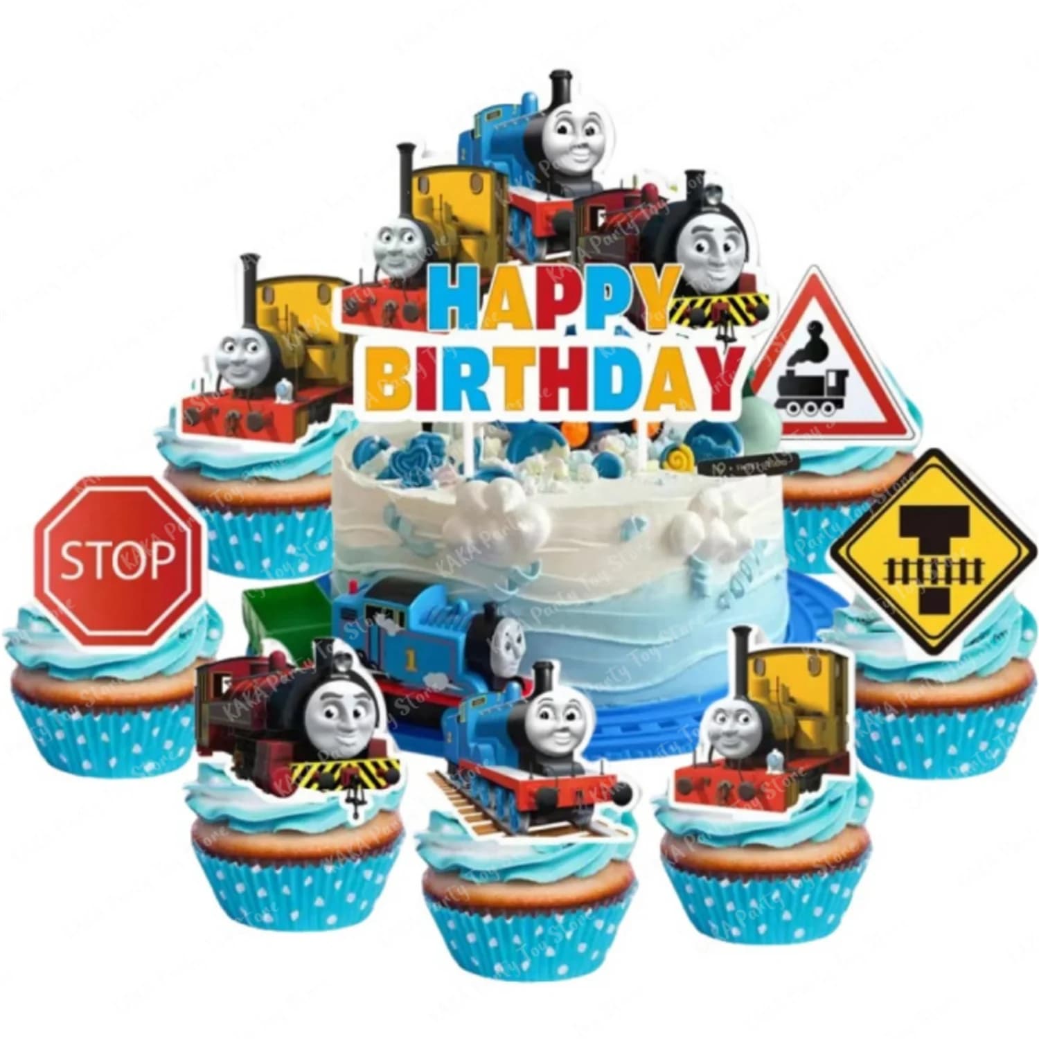 25 pezzi Thomas Happy Birthday Cake Toppers Cartoon Train Cupcake Topper per bambini Festa di compleanno Torta Bandiera Decorazioni Baby Shower