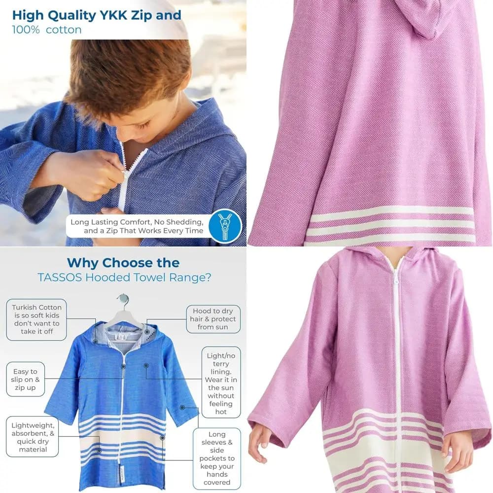 Light Turkish bathrobes with zipper hood and children's pockets: perfect gift towels