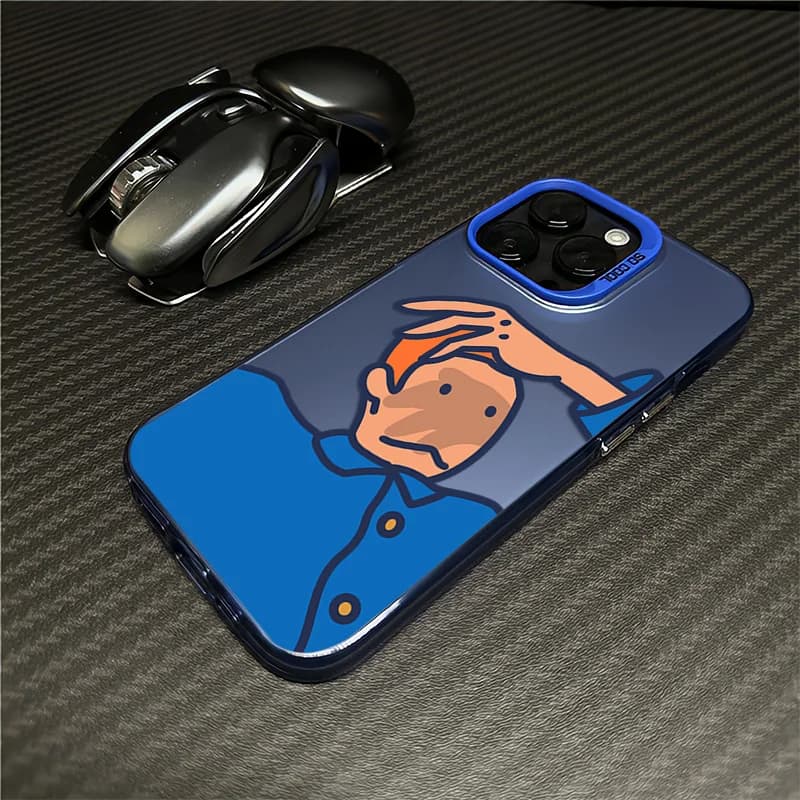 Custodia per telefono di lusso con stampa cartone animato uomo, argento, per iPhone 17 16 15 14 13 12 11 Air Pro Max, anti-caduta, opaca, Y2K, cover posteriore anti-shock