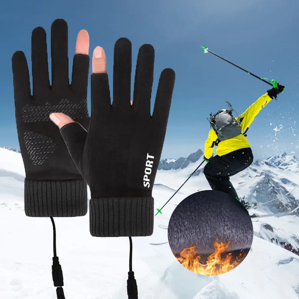 Guanti touch screen antiscivolo USB ricaricabili antivento più caldi Guanti riscaldati a 2 dita Guanti da moto riscaldati per donna uomo