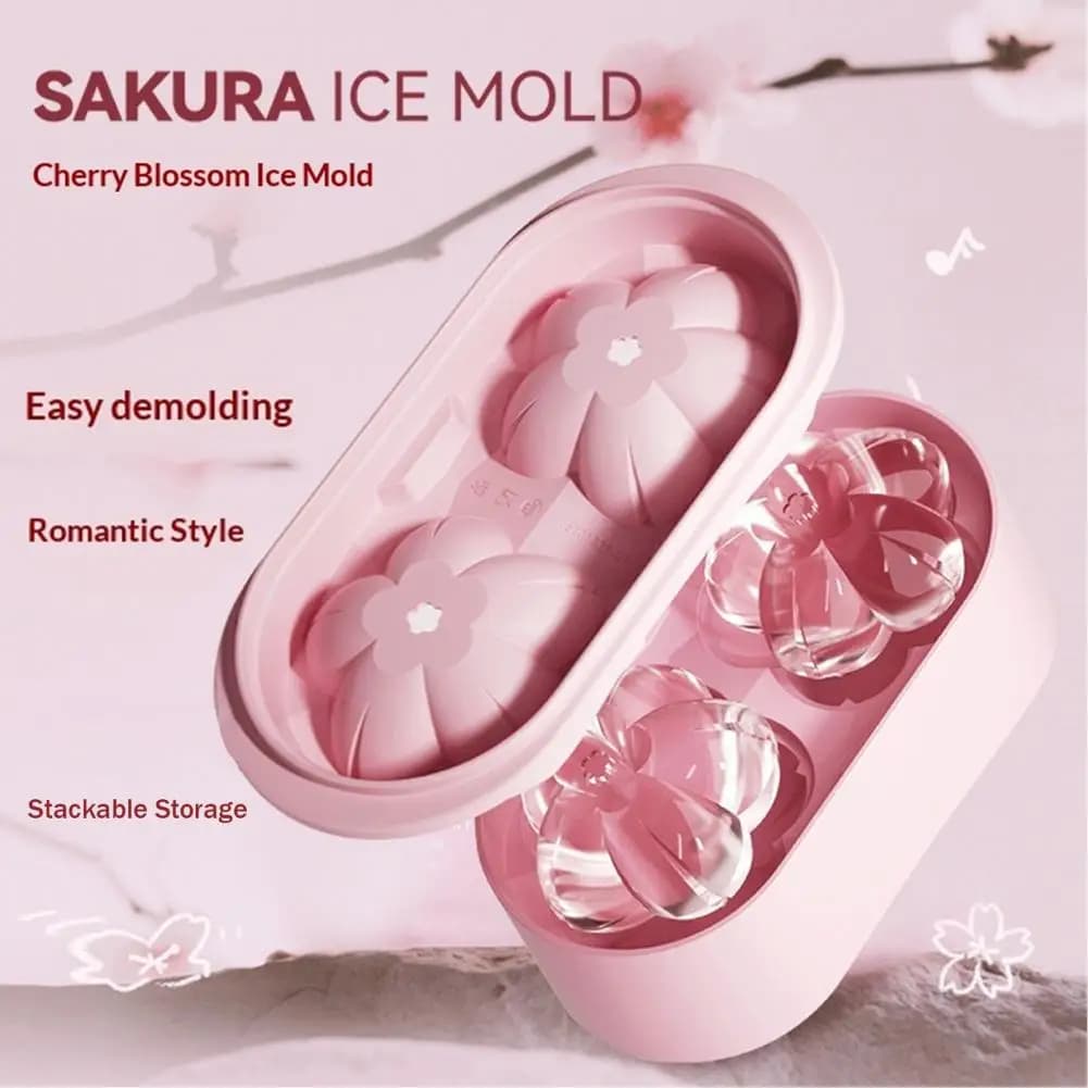 Stampo per Ghiaccio Salvaspazio a Forma di Fiore, Stampo per Ghiaccio a Forma di Sakura in Silicone con Coperchio, Facile da Rilasciare, Impilabile per Whisky