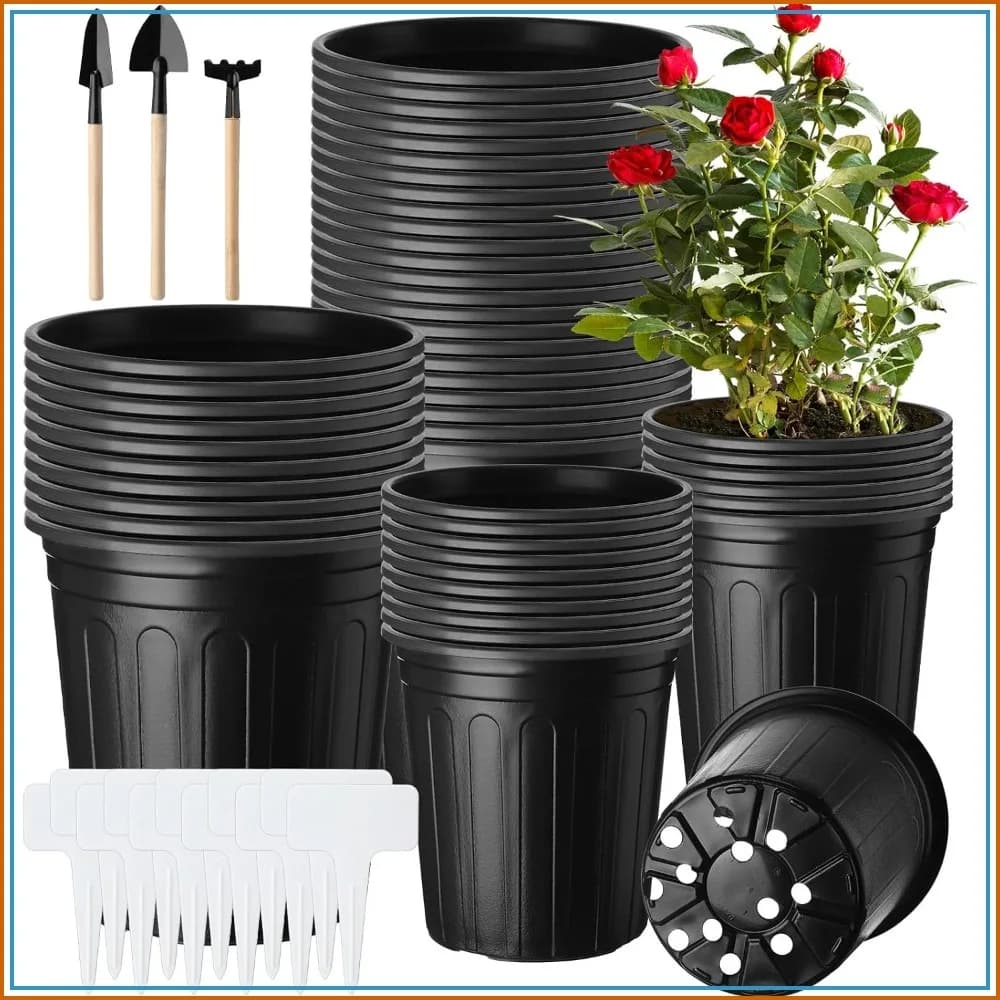 300 Pcs 2 Gallon & 1 Gallon Plant Nursery Pots Bulk Flexible Plastic with Drainage Holes, Labels & Tools for Seedlings, Succulents, Cuttings