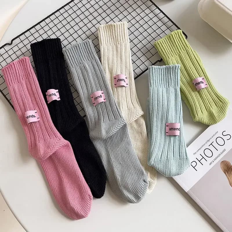 3 paia/set coreano ago filo spesso lavorato a maglia calzini a tubo centrale giapponese semplice etichetta rosa donne coppie sport calzini impilati