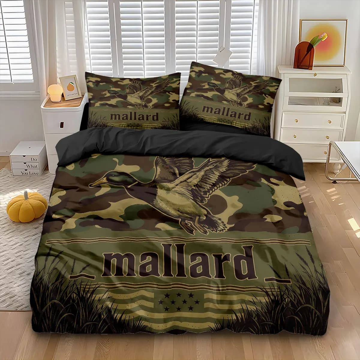 Set duvet duvet cover with Green Duck animal print, 3 pieces, bedroom decoration and dormitory, washable
