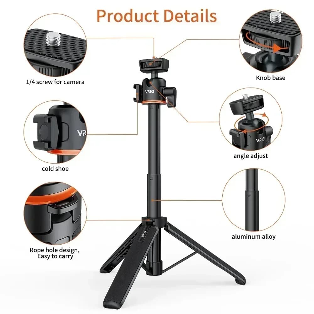 Treppiede Mini Estensibile TP-06 per Telefono e Fotocamera con Supporto a 360° ° Asta Selfie con Testa a Sfera e Attacco a Slitta per iPhone 14 13 12 GoPro